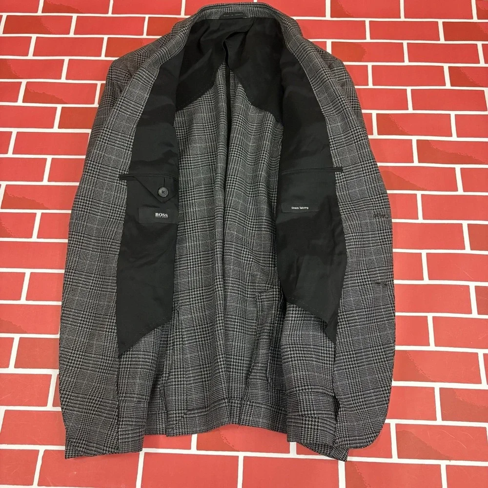 Hugo Boss Blazer Sport Coat Mens 40R Gray Check Wool Stretch Tailoring Turkey